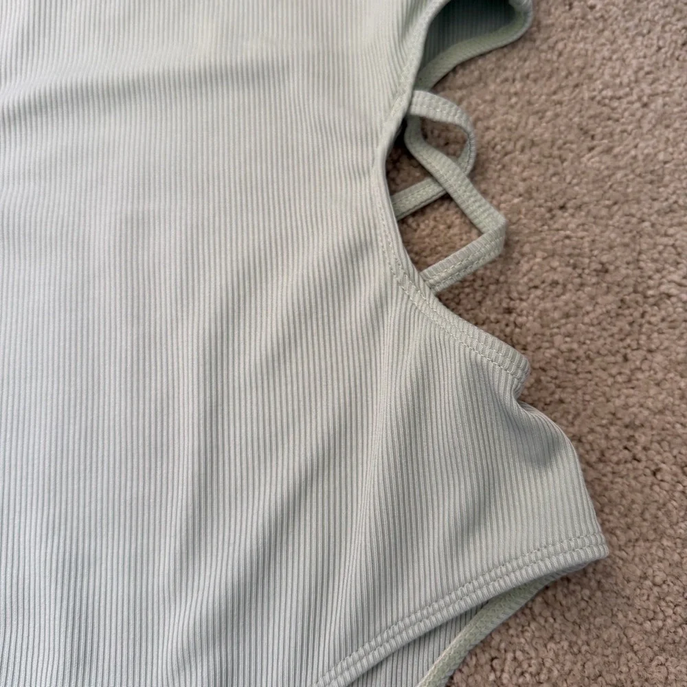 Girls Swimwear Mint Green Ribbed Knit One Piece Cut Out Swim Bathing Suit 14